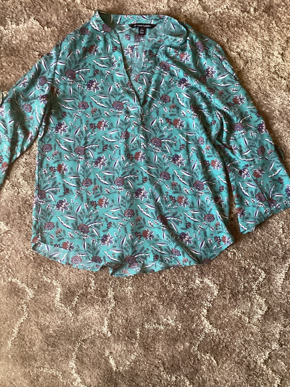 41 Hawthorn Teal Floral Henley Blouse